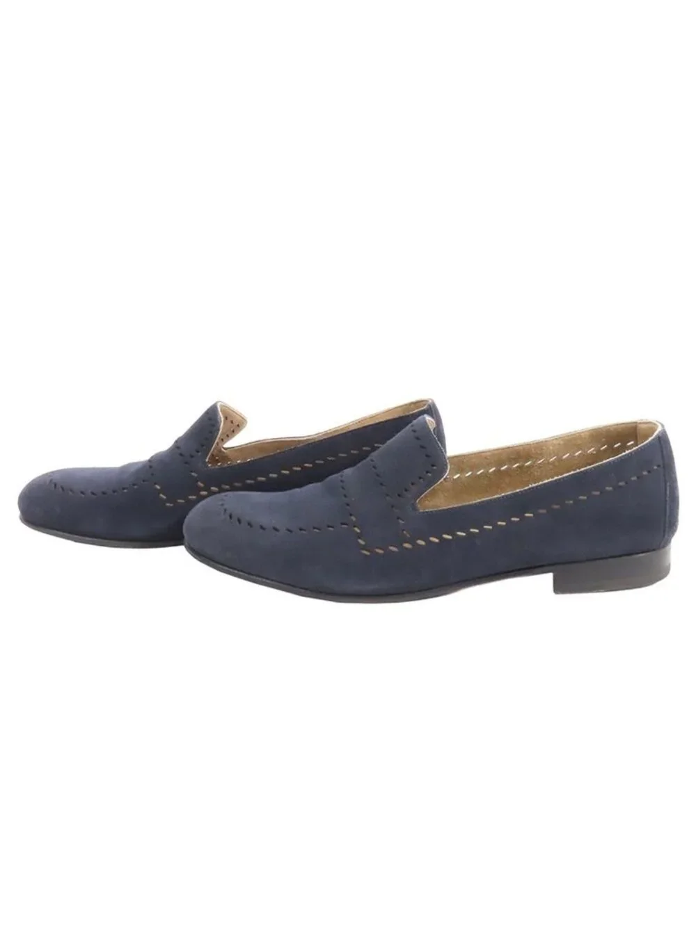Hermes Slip on Navy Suede Perforated Loafers